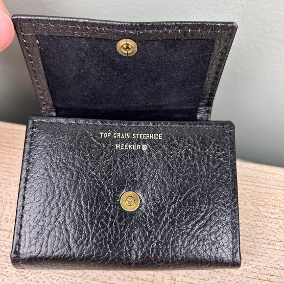 Vintage Meeker Top Grain Leather Key Caddy Holder Black Trifold 16 Hook Carrier - Picture 3 of 12